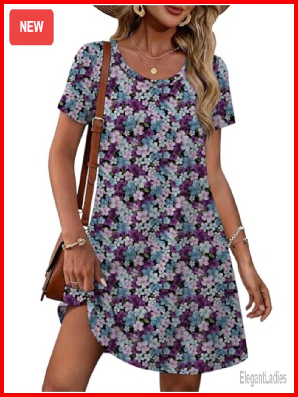 Women's Short Sleeve Floral Mini Dress with Pockets